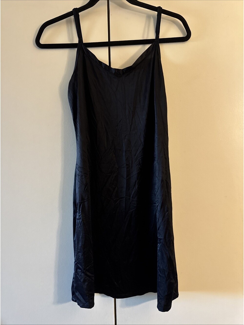 Vintage Vanity Fair Black Full Slip Dress Satin Trim Side Slit Short Mini Small